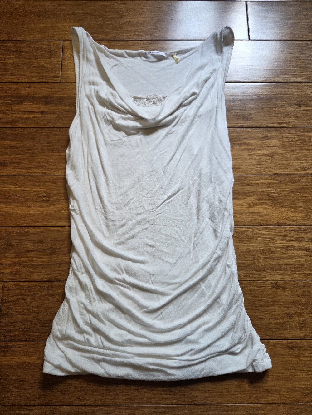 Tahari White Cowl Neck Ruched Sleeveless Tank Top Small Medium